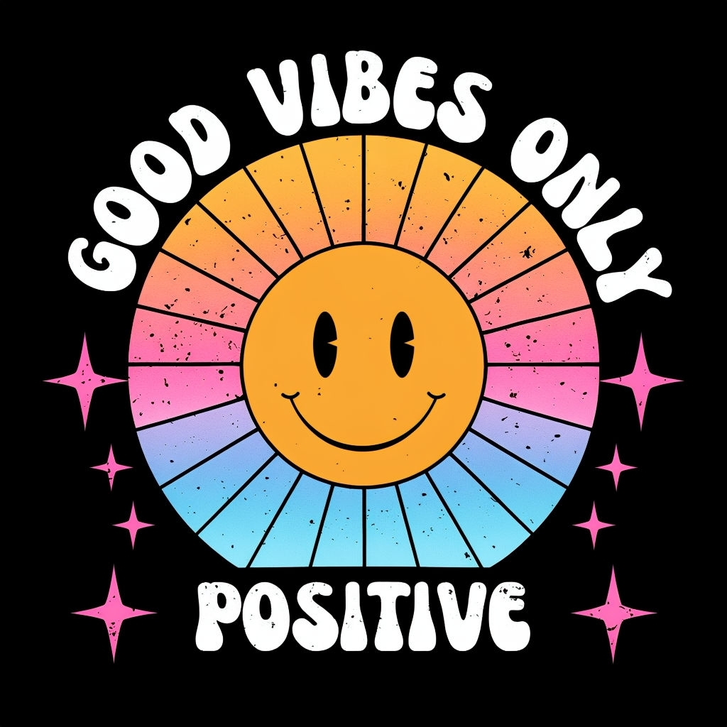 Retro Smiling Sun Graphic with Good Vibes Only T-Shirt