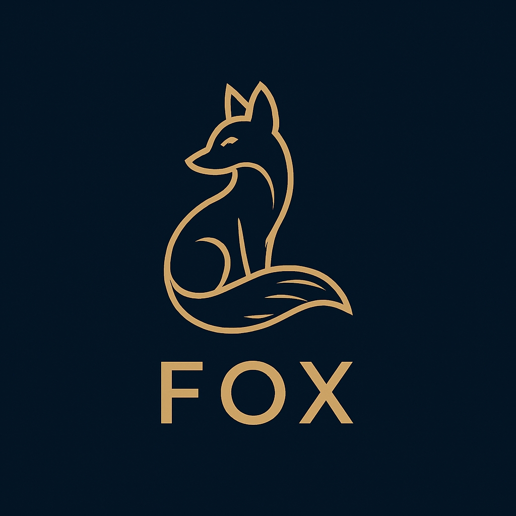 Elegant Gold Fox Minimalist Logo on Navy Blue Background