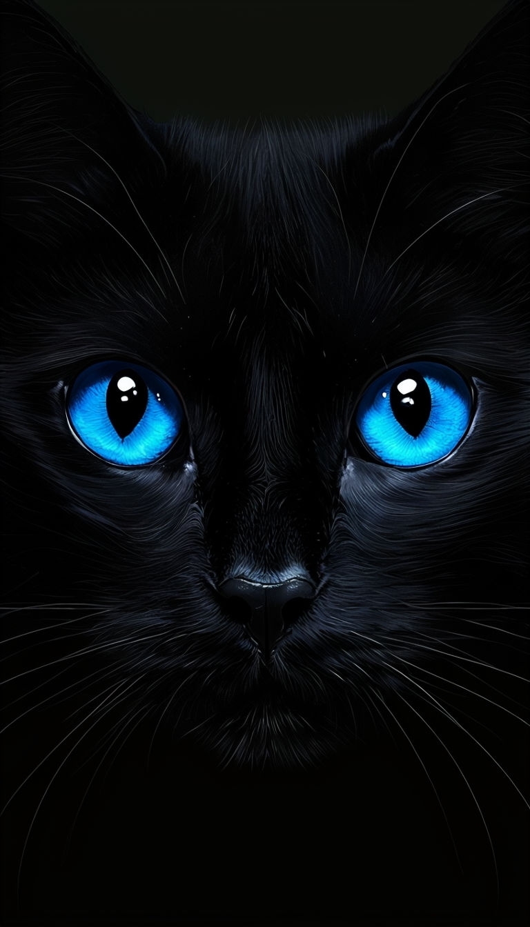 Captivating Black Cat with Neon Blue Eyes Digital Art Mobile Wallpaper