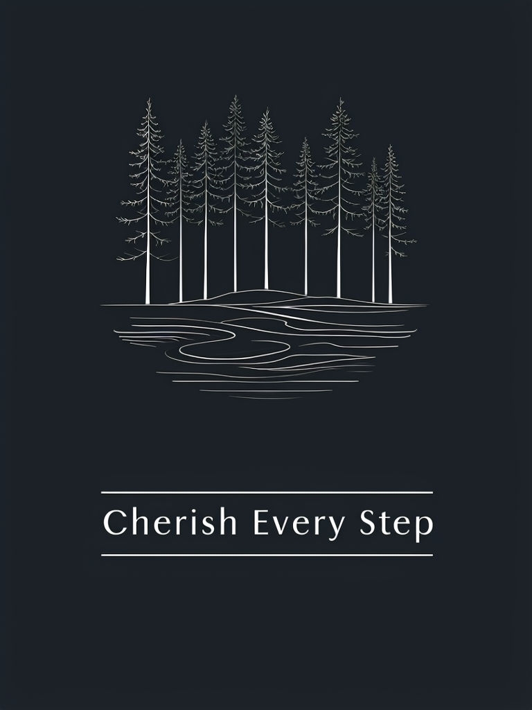 Serene Minimalist Pine Trees Illustration with Inspirational Quote Sticker