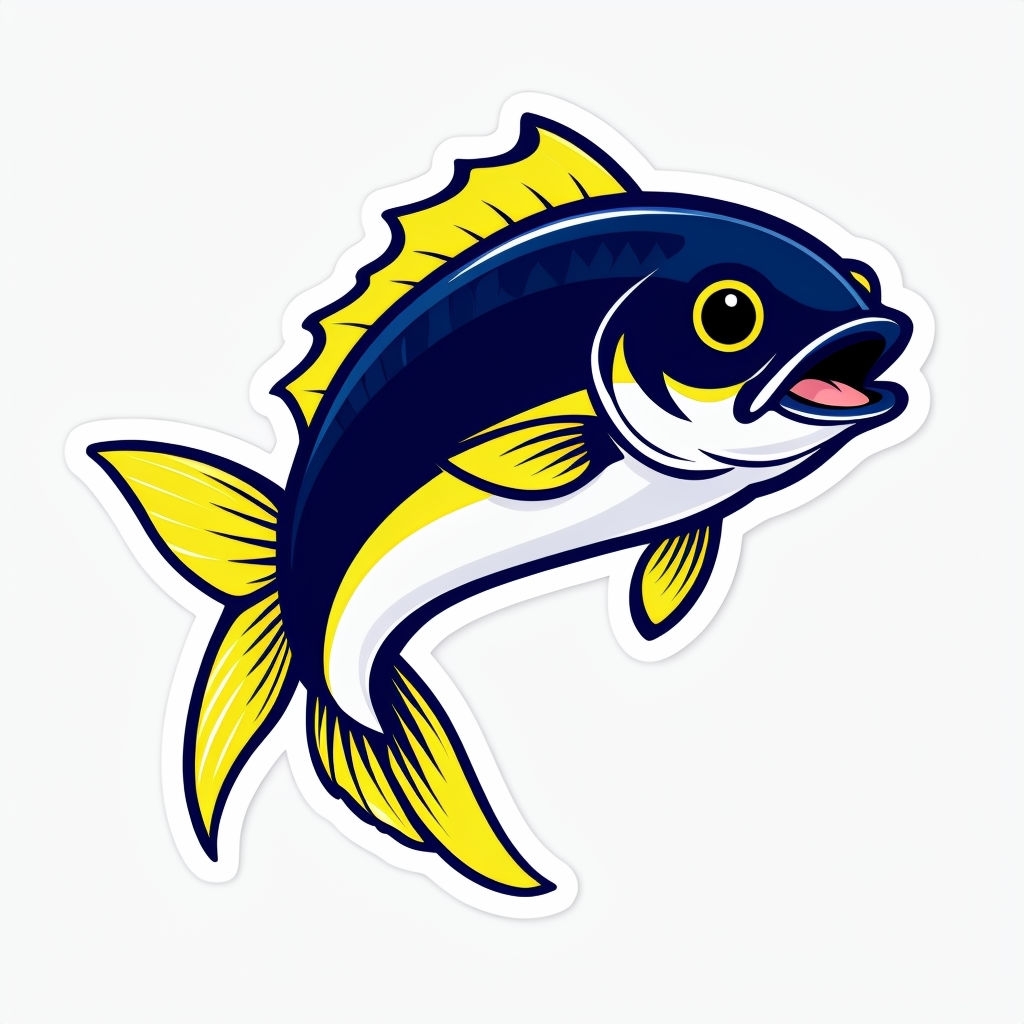 Cheerful Cartoon Fish Illustration with Vibrant Colors Sticker