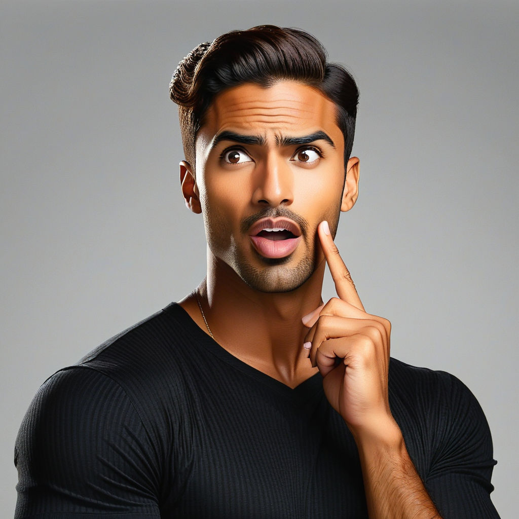 A handsome brown man mewing with his finger on his jaw by Universal ...