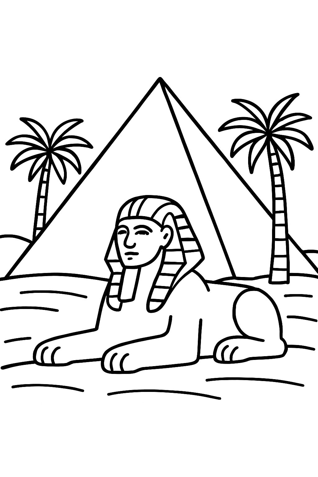 Black and White Sphinx and Pyramid Ancient Egypt Coloring Page