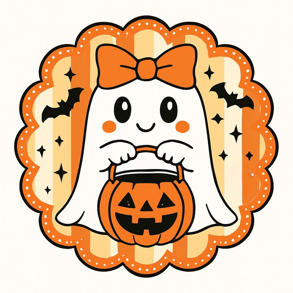 Cute Cartoon Ghost with Pumpkin Bucket Halloween Sticker