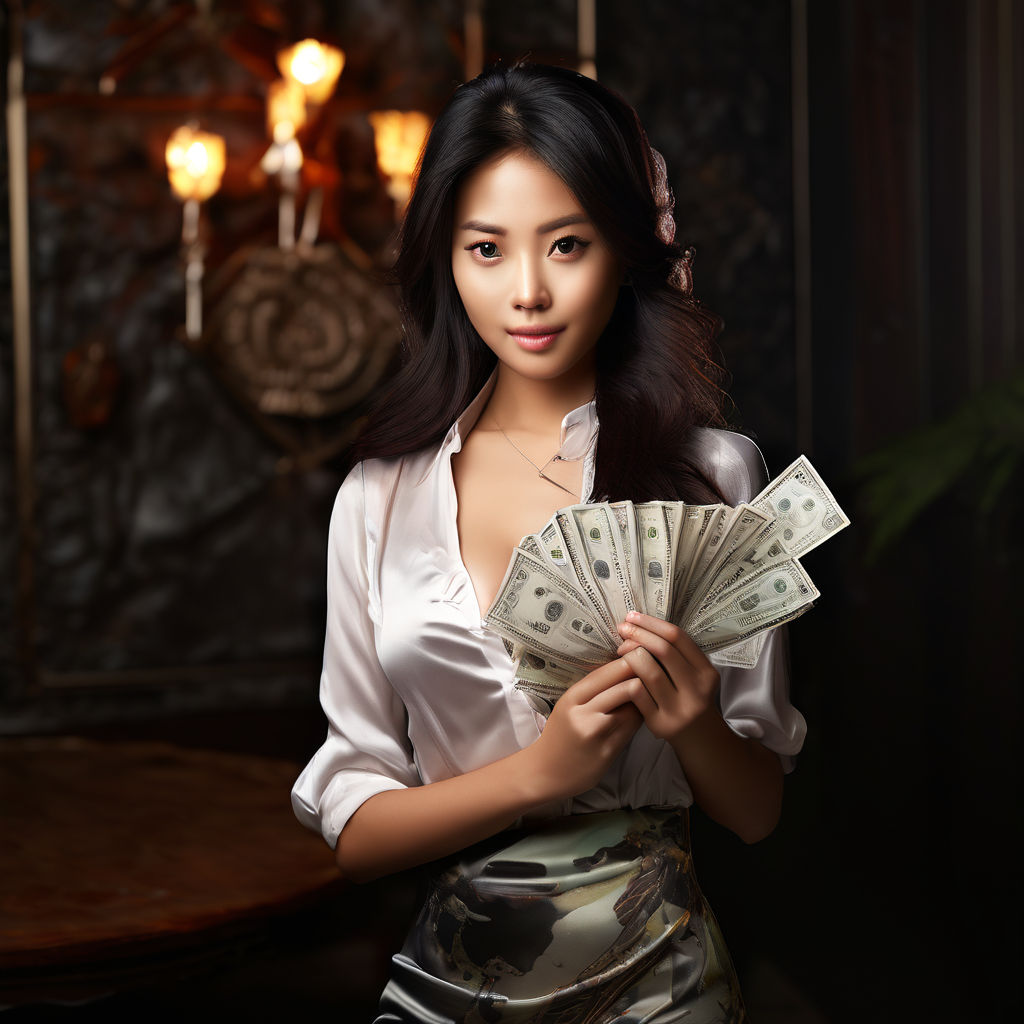 korean Young woMan Holding Money in Hand