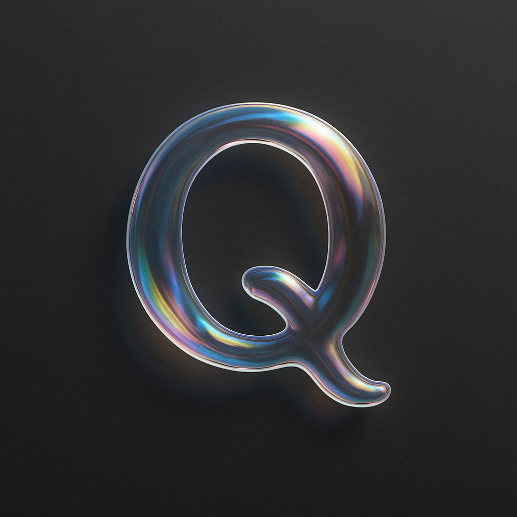 Iridescent Glossy Letter Q Abstract Digital Art Monogram