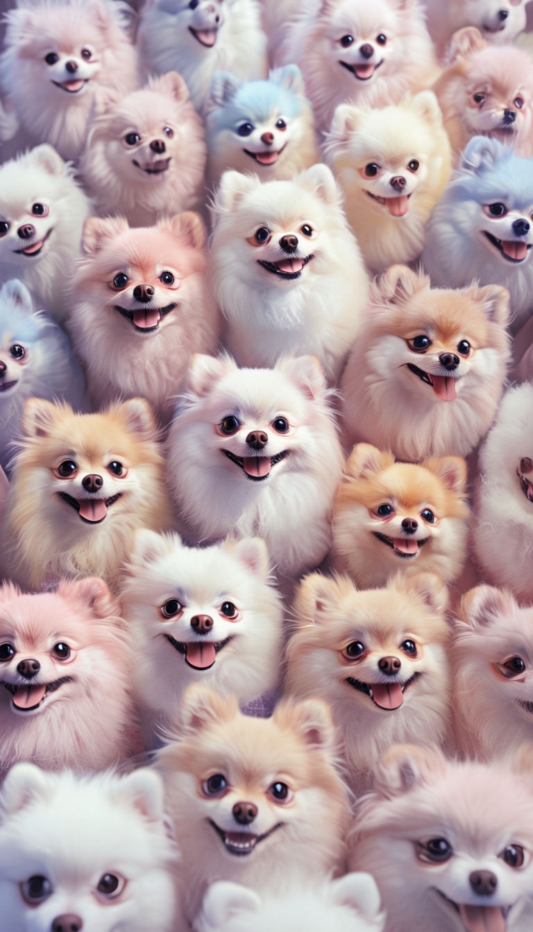 Cheerful Cluster of Fluffy Pomeranian Dogs Poster