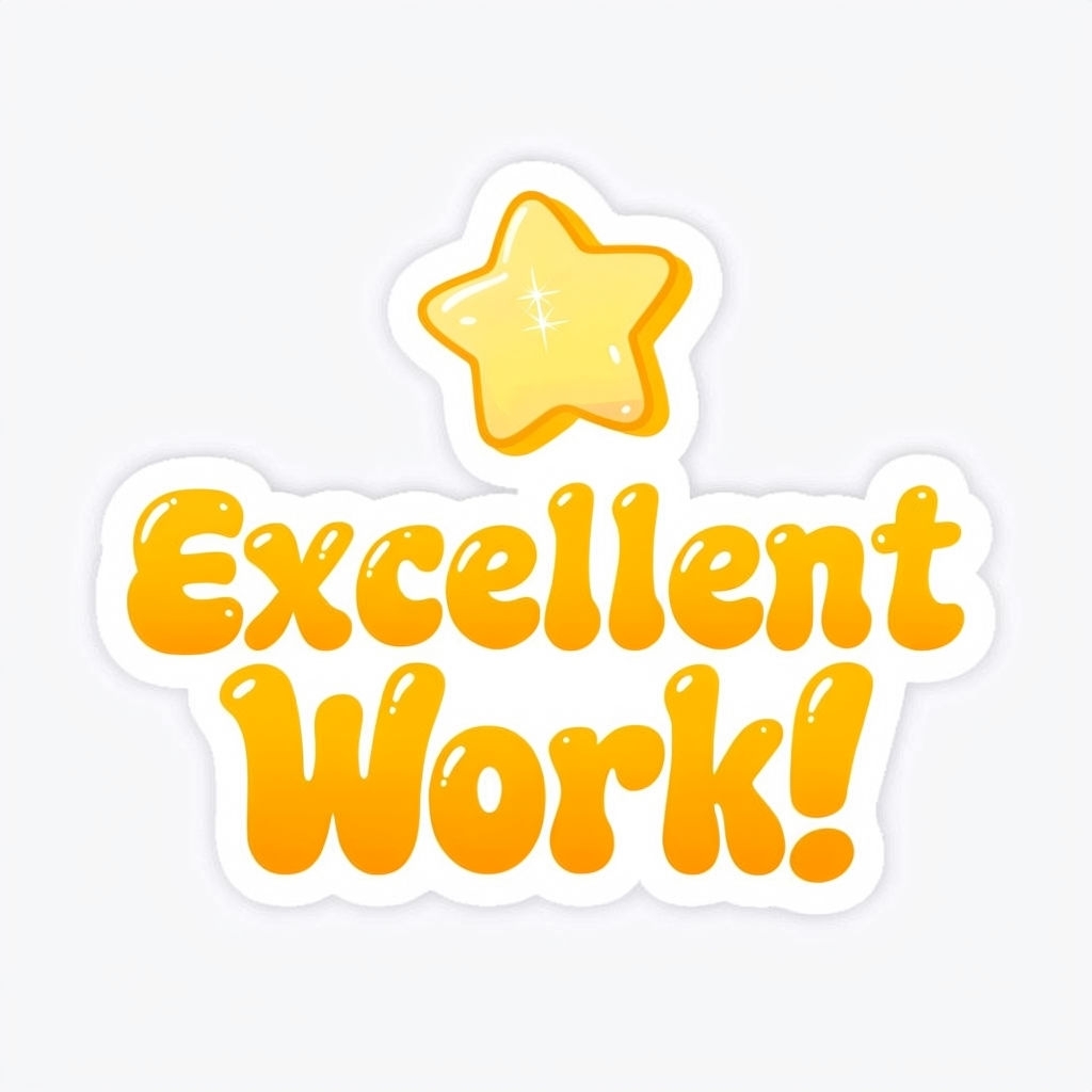 Vibrant Excellent Work! Sticker Design with Cheerful Star