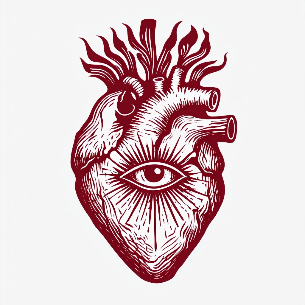 Intricate Crimson Heart with Eye Folk Art Design Mug