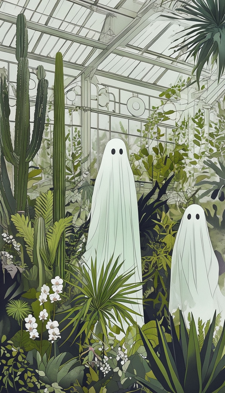 Eerie Ghostly Figures in Surreal Greenhouse Digital Art Phone Case Cover