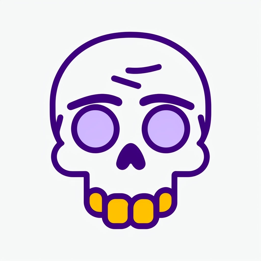 Vibrant Cartoon Skull Illustration with Purple and Yellow Details Sticker