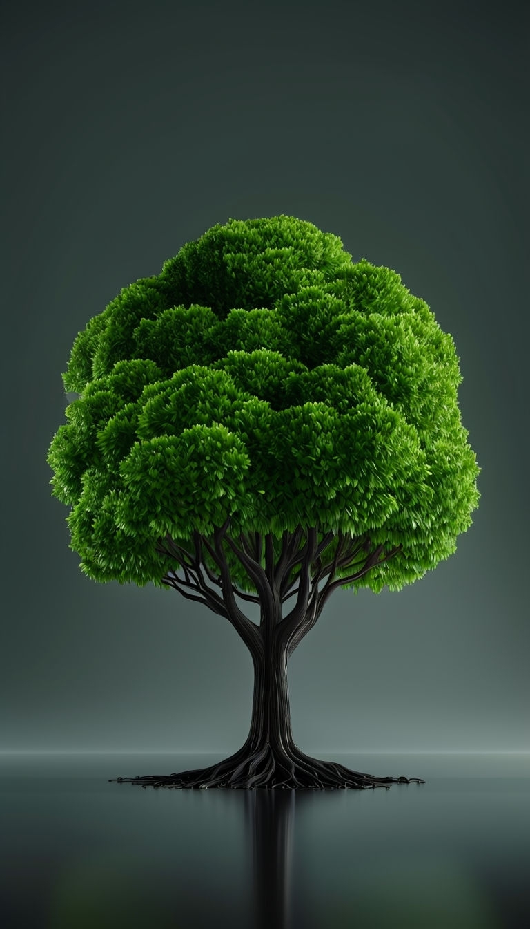 Lush Green Tree with Dark Background Minimalist Design Mobile Wallpaper