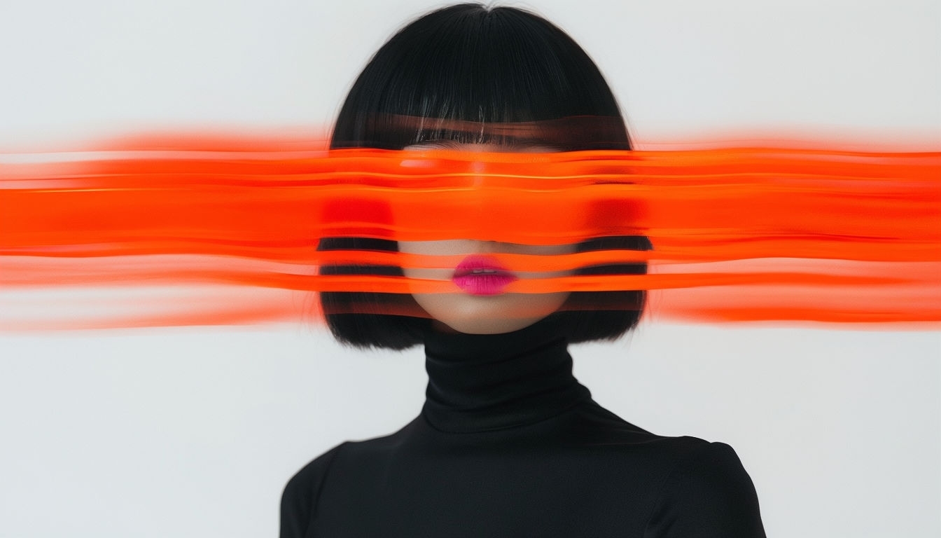 Surreal Abstract Portrait with Neon Stripes Virtual Background