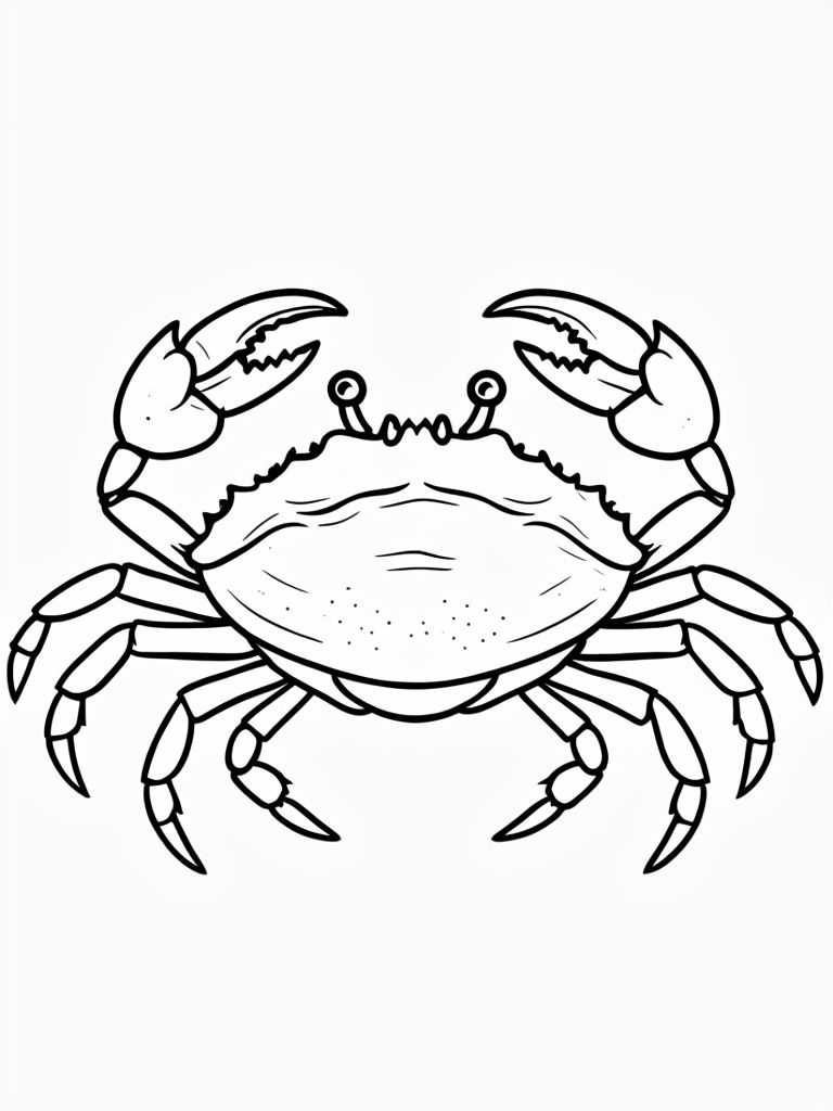 Stylized Black and White Crab Line Art for Coloring Page Coloring Book Pages