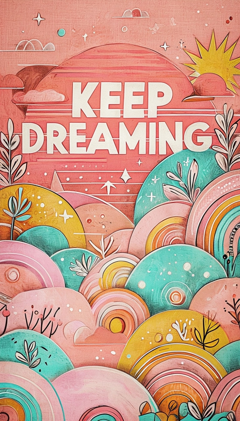 Vibrant 'Keep Dreaming' Motivational Art with Abstract Shapes Poster