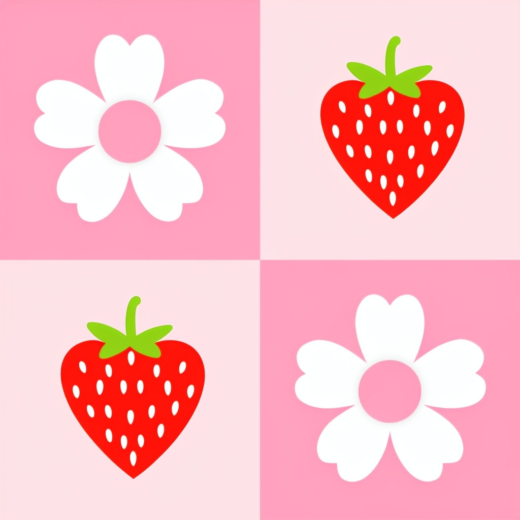 Cheerful Symmetrical Flower and Strawberry Heart Seamless Pattern