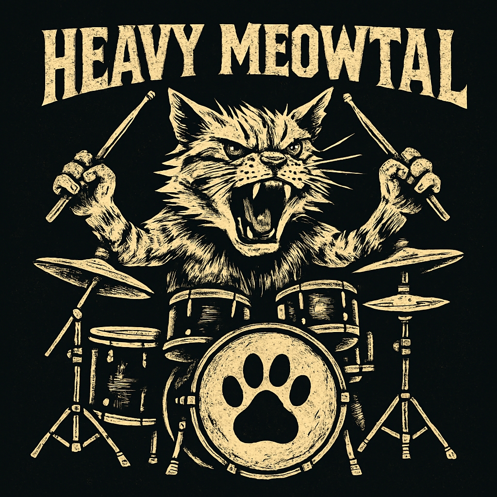 Vintage Cat Playing Drums Heavy Meowtal T-Shirt