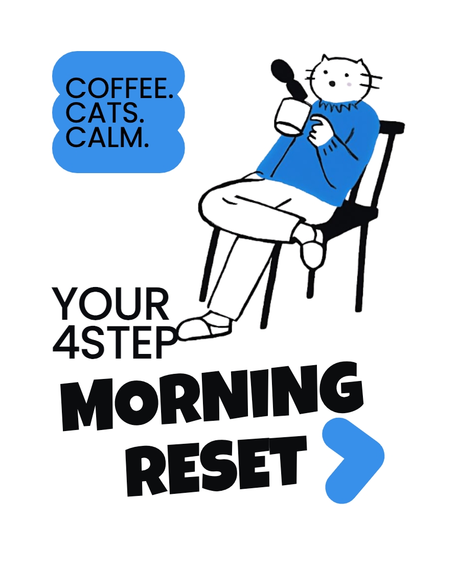 Minimalist Cartoon Cat with Coffee and Morning Reset Text Instagram Post