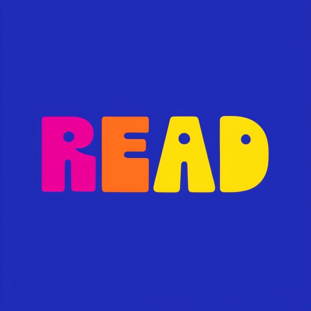 Vibrant Retro READ Typography Design on Royal Blue Background Logo