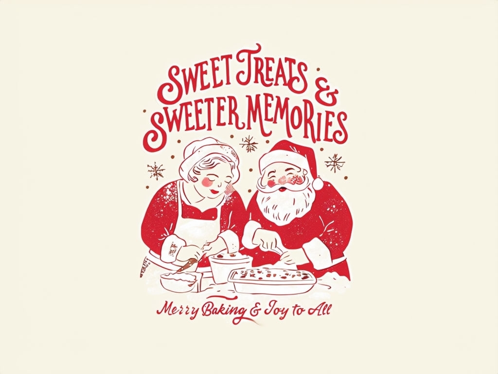 Festive Mrs. Claus and Santa Baking Holiday Treats T-Shirt