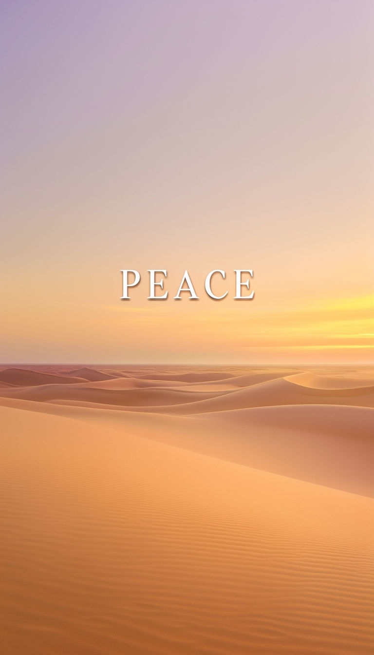 Serene Desert Sunrise Landscape with 'PEACE' Text Social Media Post