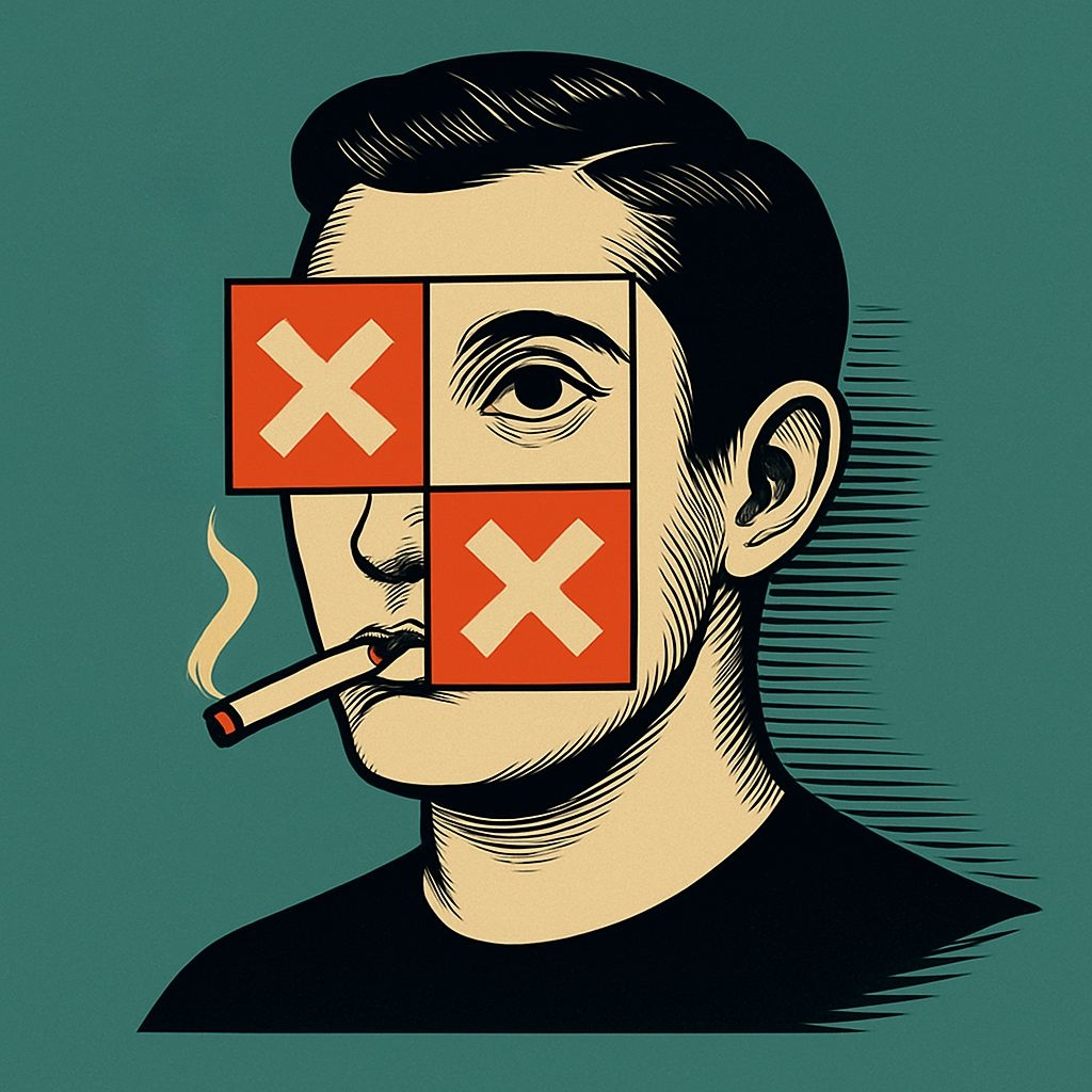 Surreal Vintage Portrait of a Man with Geometric Patterns Art