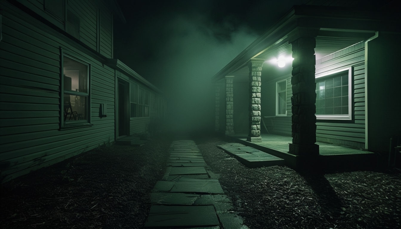 Eerie Foggy Nighttime Alleyway Virtual Background
