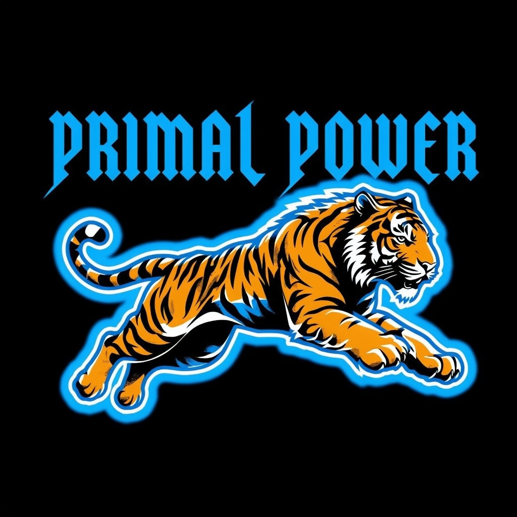 Primal Power Bold Tiger Leap Graphic Illustration T-Shirt