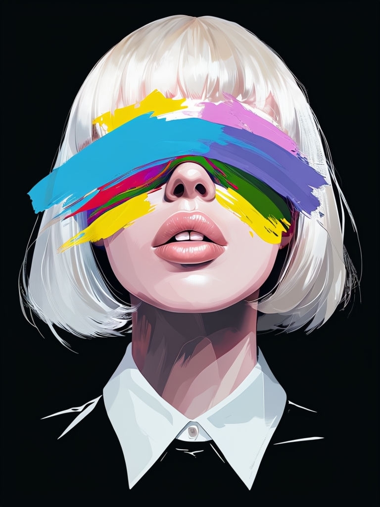 Colorful Abstract Portrait with Blindfolded Features Art