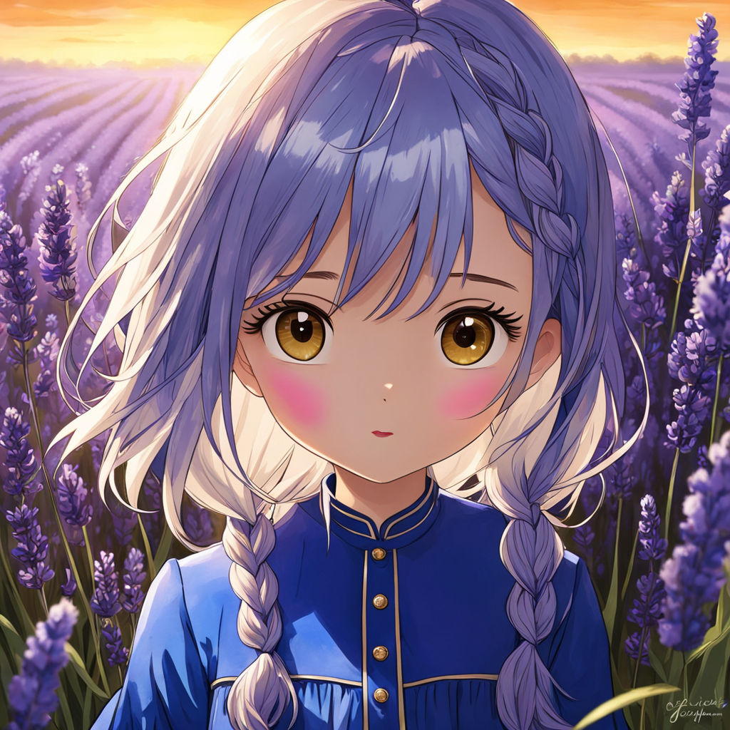 anime girl with blue hair and purple eyes