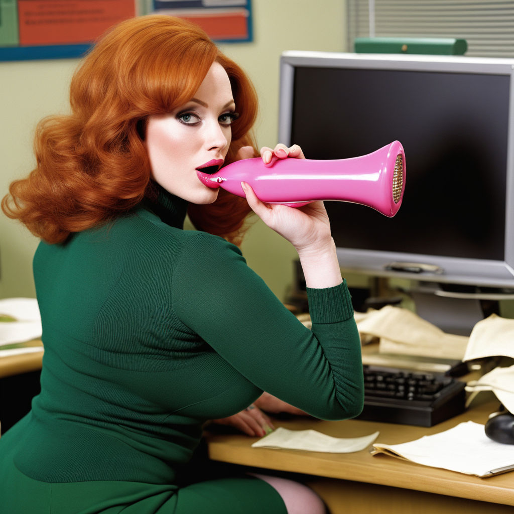 A voluptuous 1960s christina hendricks sucking a pink icepole with Super  massive breasts and super massive ass working in office