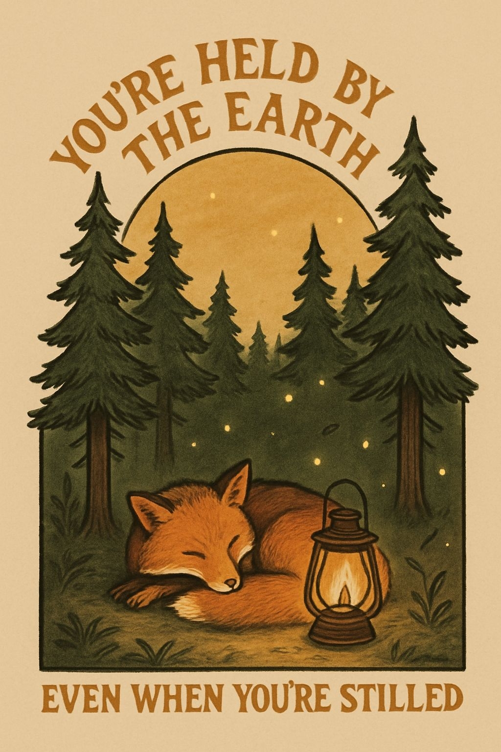 Serene Vintage Forest Scene with Sleeping Fox Poster