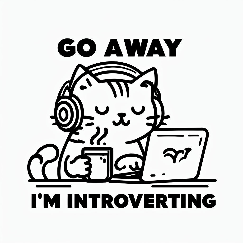 Calm Introverted Cat with Headphones and Coffee Sticker