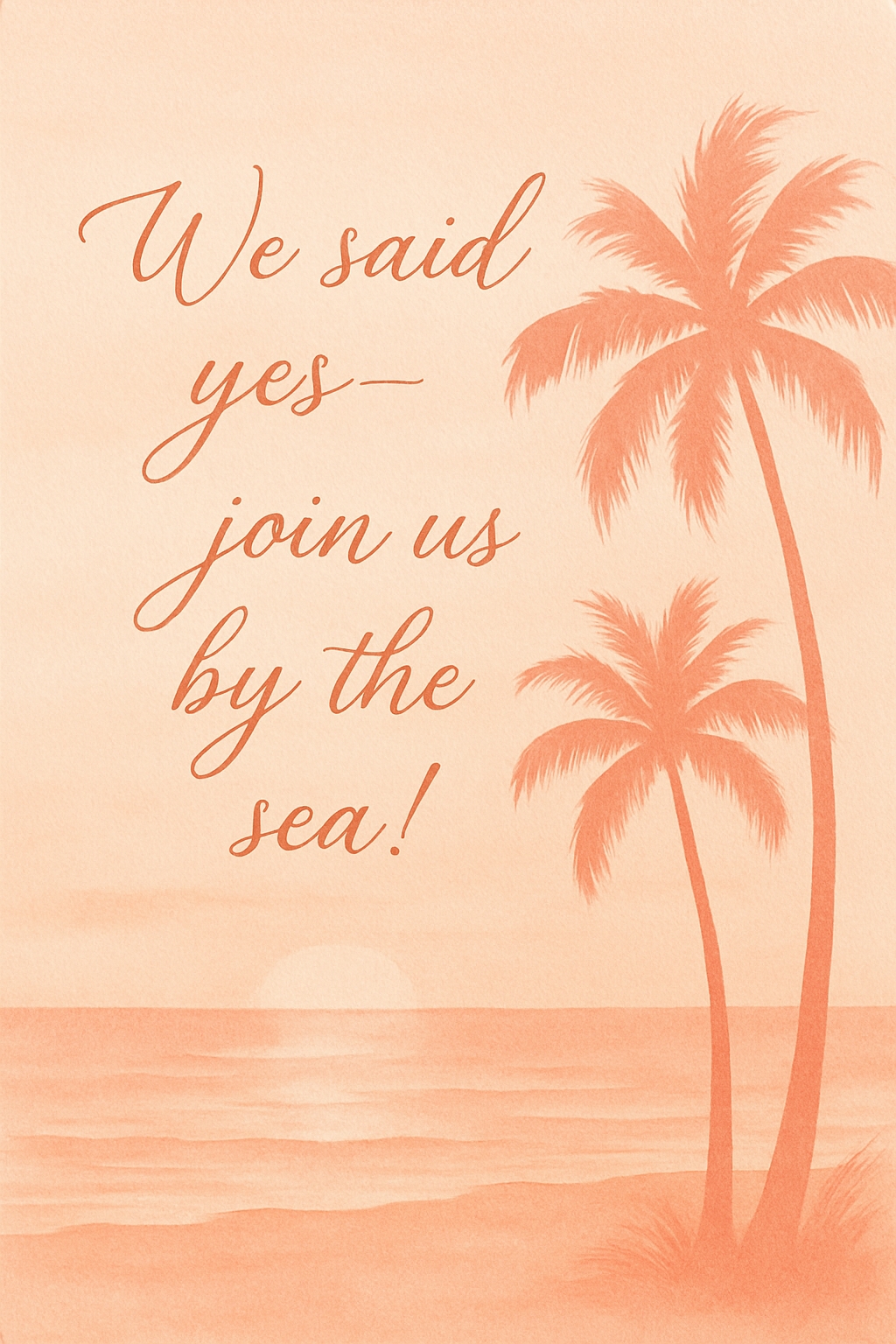 Serene Peach Beach Scene with Palm Trees and Sunset Invite Cards & Invites