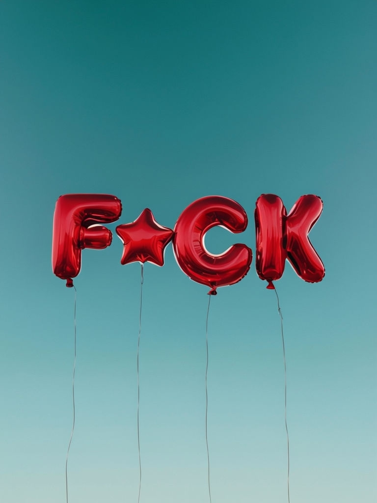 Glossy Red Balloon Letters F*CK on Blue Background Mobile Wallpaper