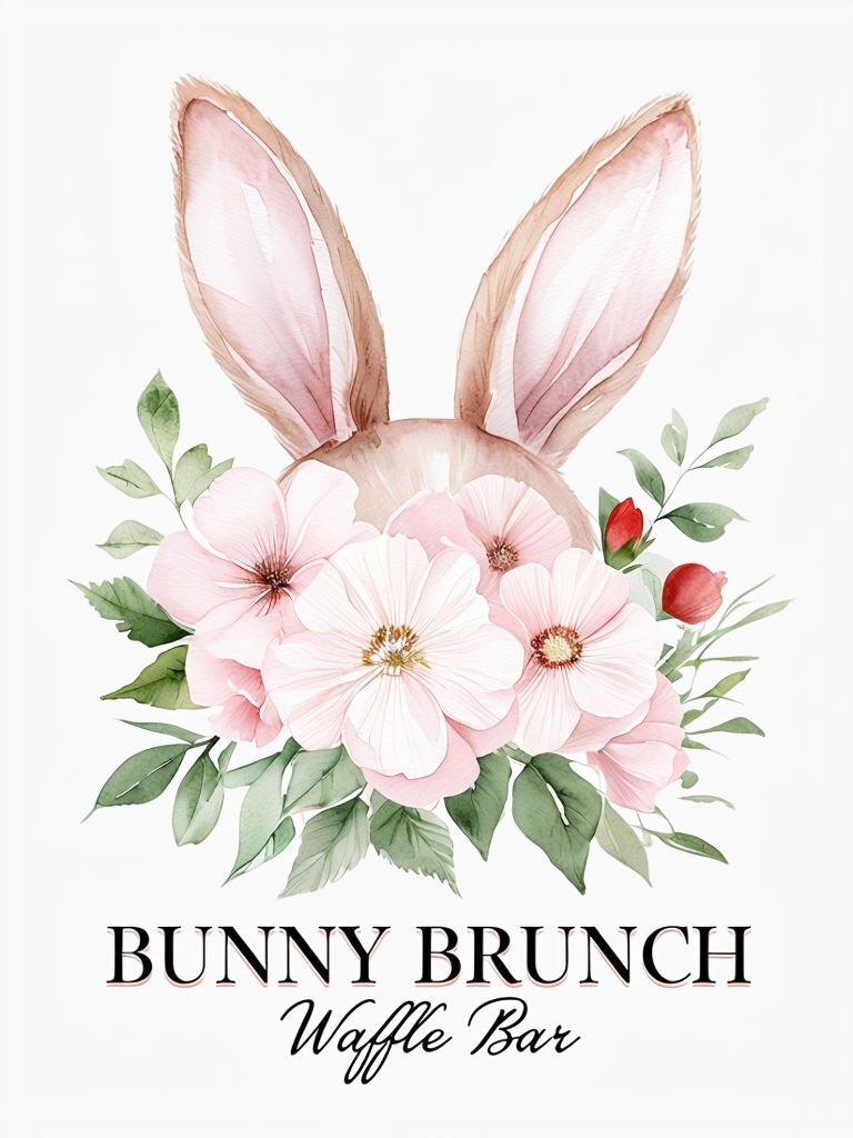 Festive Bunny Brunch Waffle Bar Watercolor Illustration Event Sign