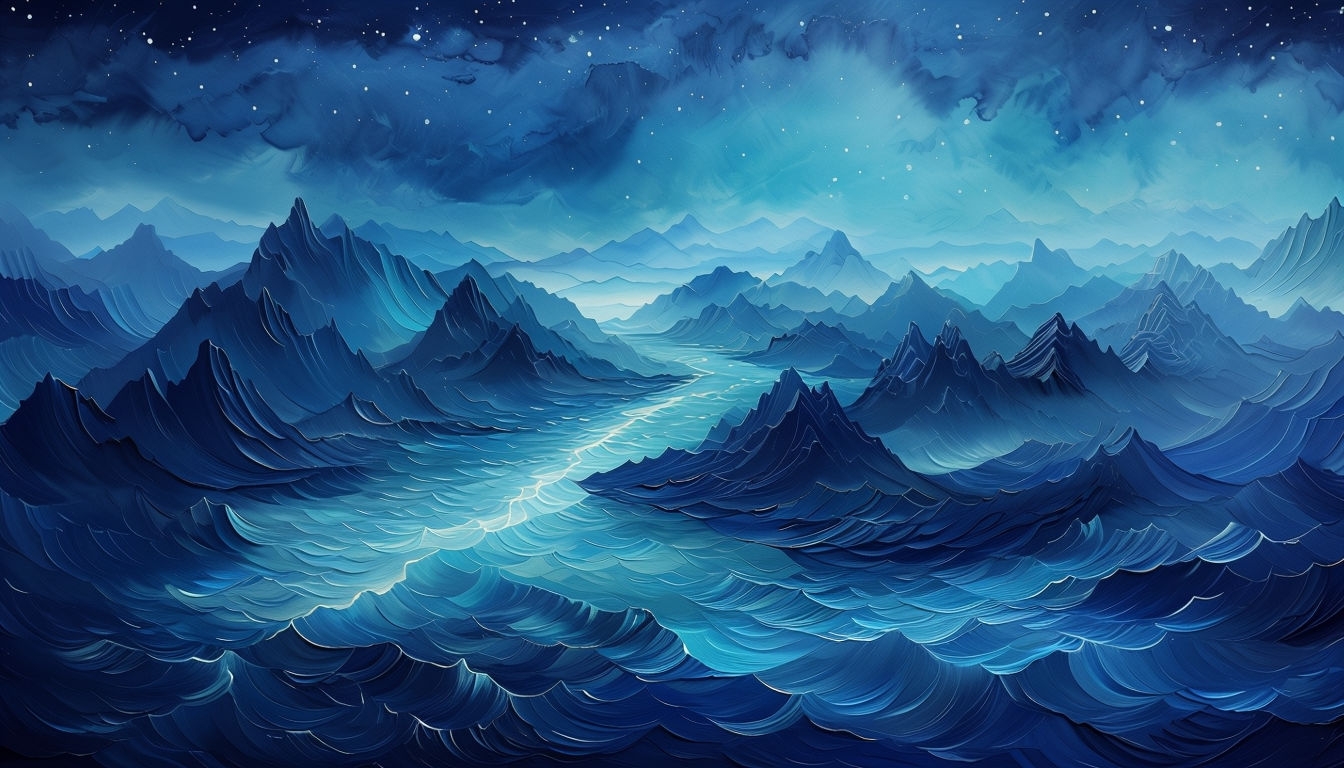 Serene Starry Night Landscape with Mountains and Water Background