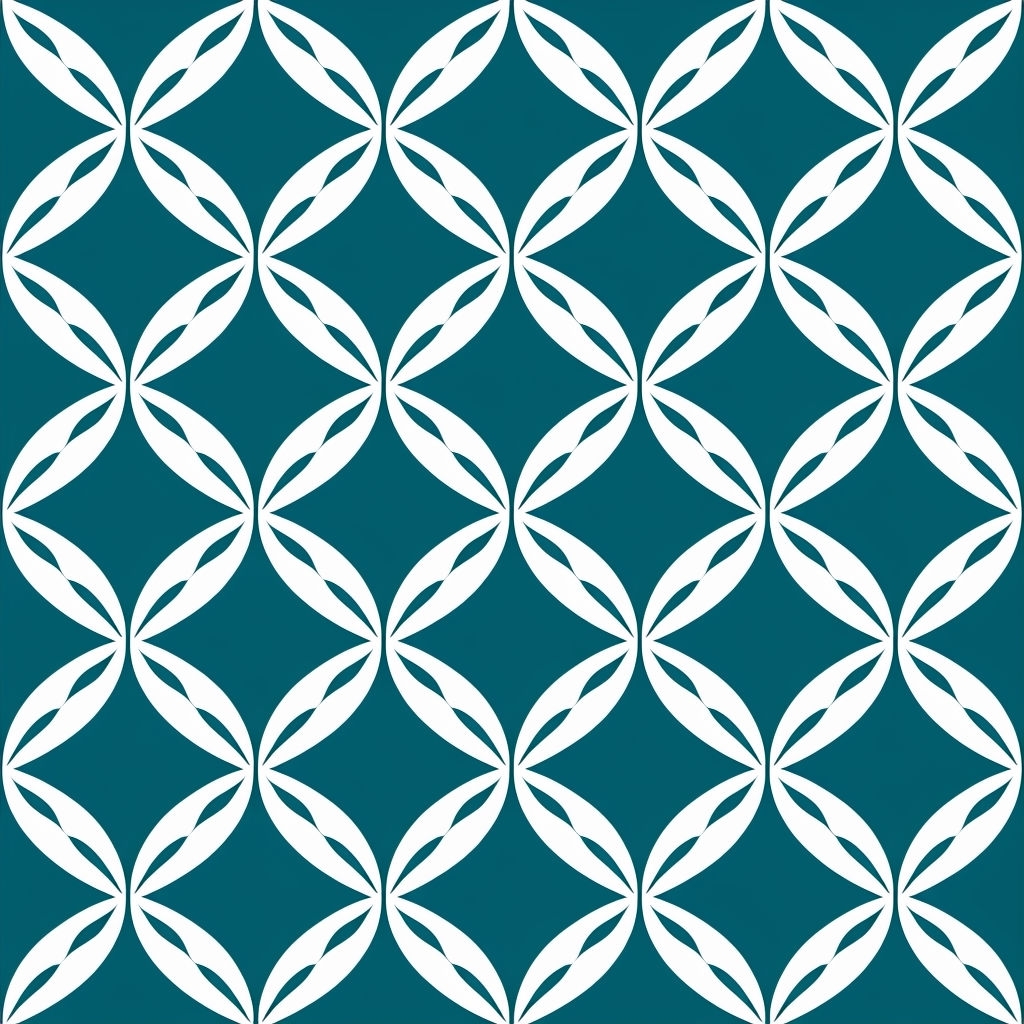 Modern Geometric Floral Pattern on Deep Teal Background Seamless Pattern