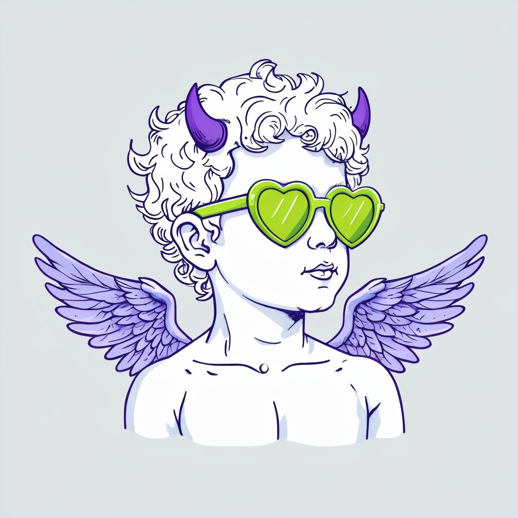 Whimsical Cherub with Devil Horns and Sunglasses T-Shirt