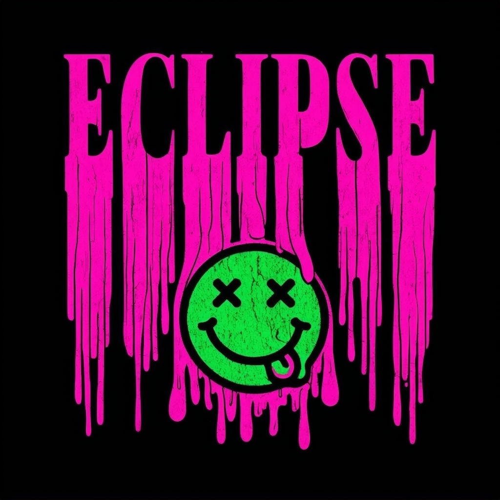 Neon Pink Eclipse Grunge Art with Smiling Face T-Shirt