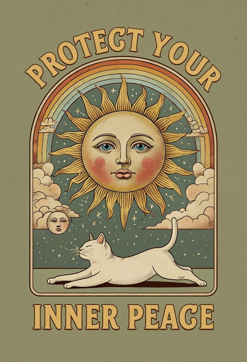 Whimsical Sun Moon Cat Design for Inner Peace T-Shirt