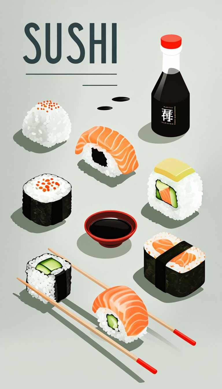 Elegant Sushi Digital Illustration Promoting Japanese Cuisine Art