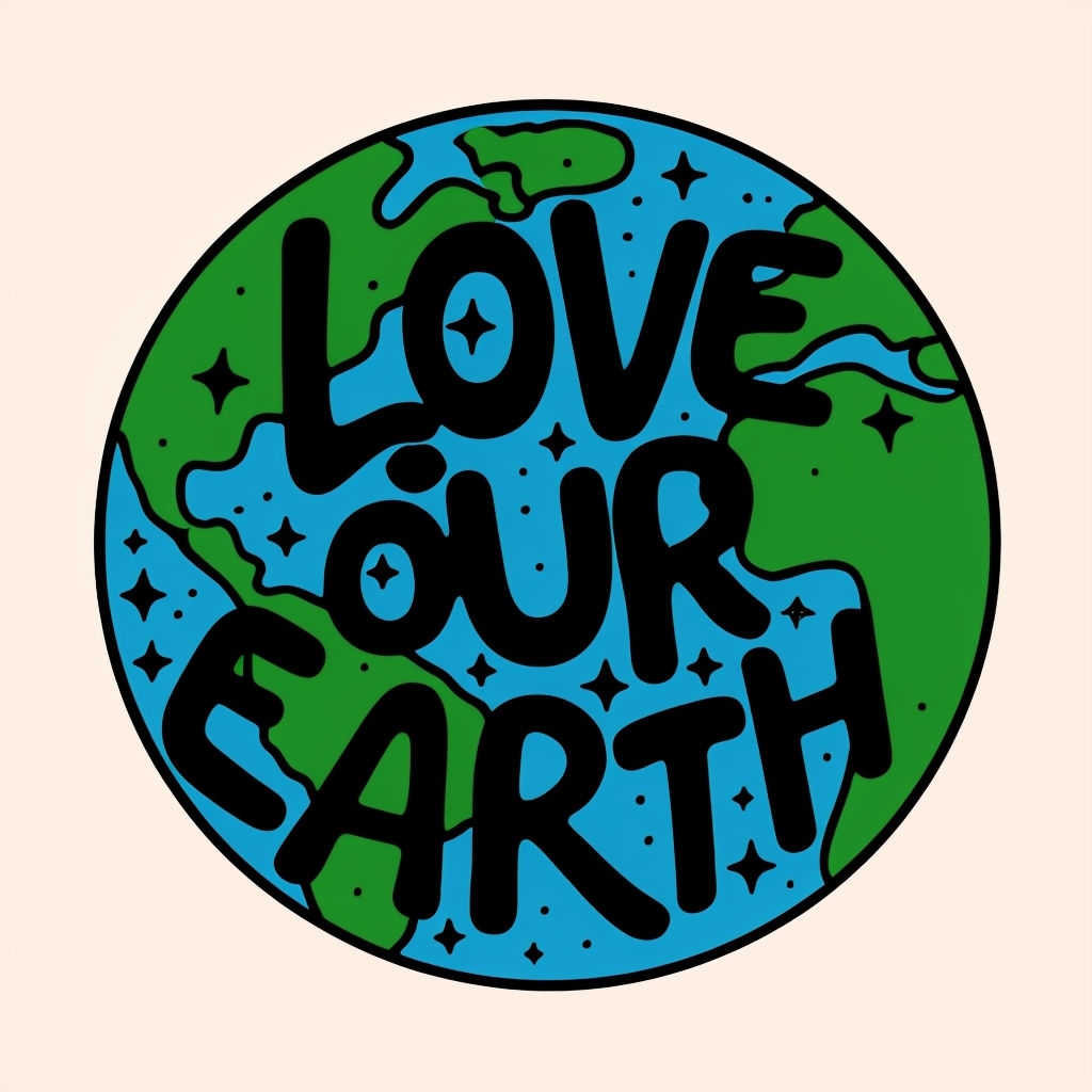 Love Our Earth Circular Graphic Sticker Design