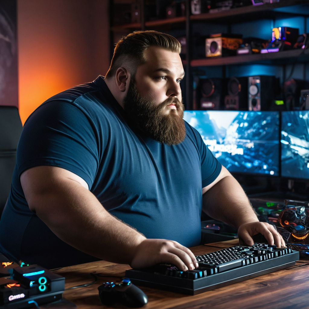 Fat person with beard playing cs go