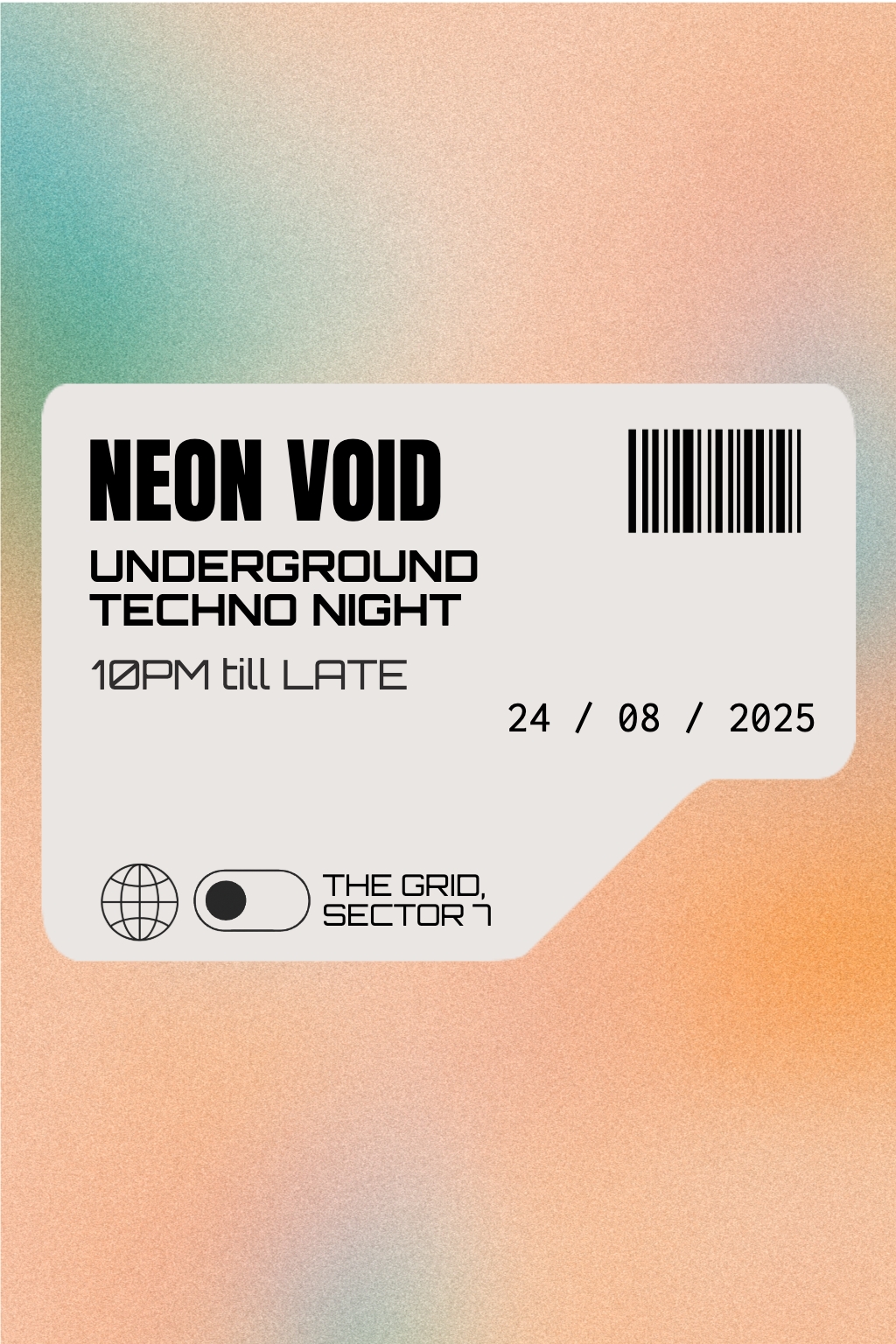 Minimalist Neon Void Underground Techno Night Promotional Flyer