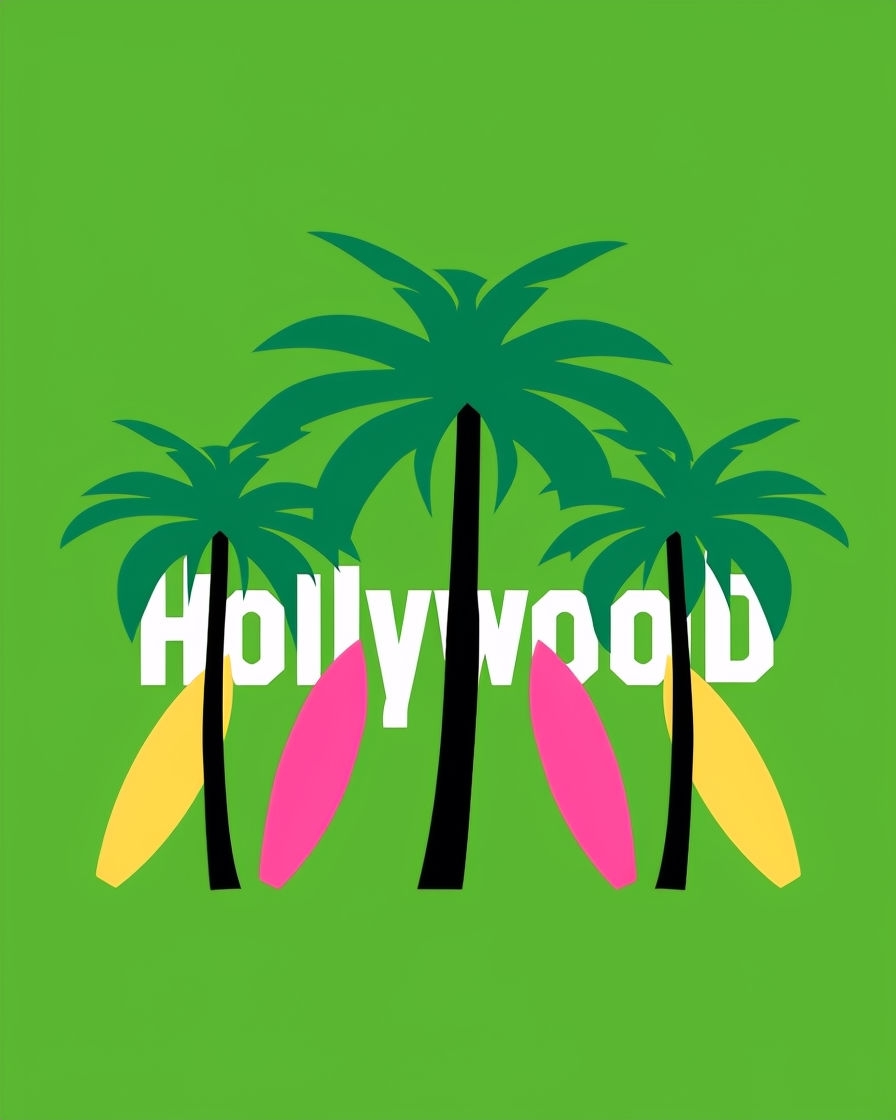 Stylized Los Angeles Palm Trees and Hollywood Sign T-Shirt