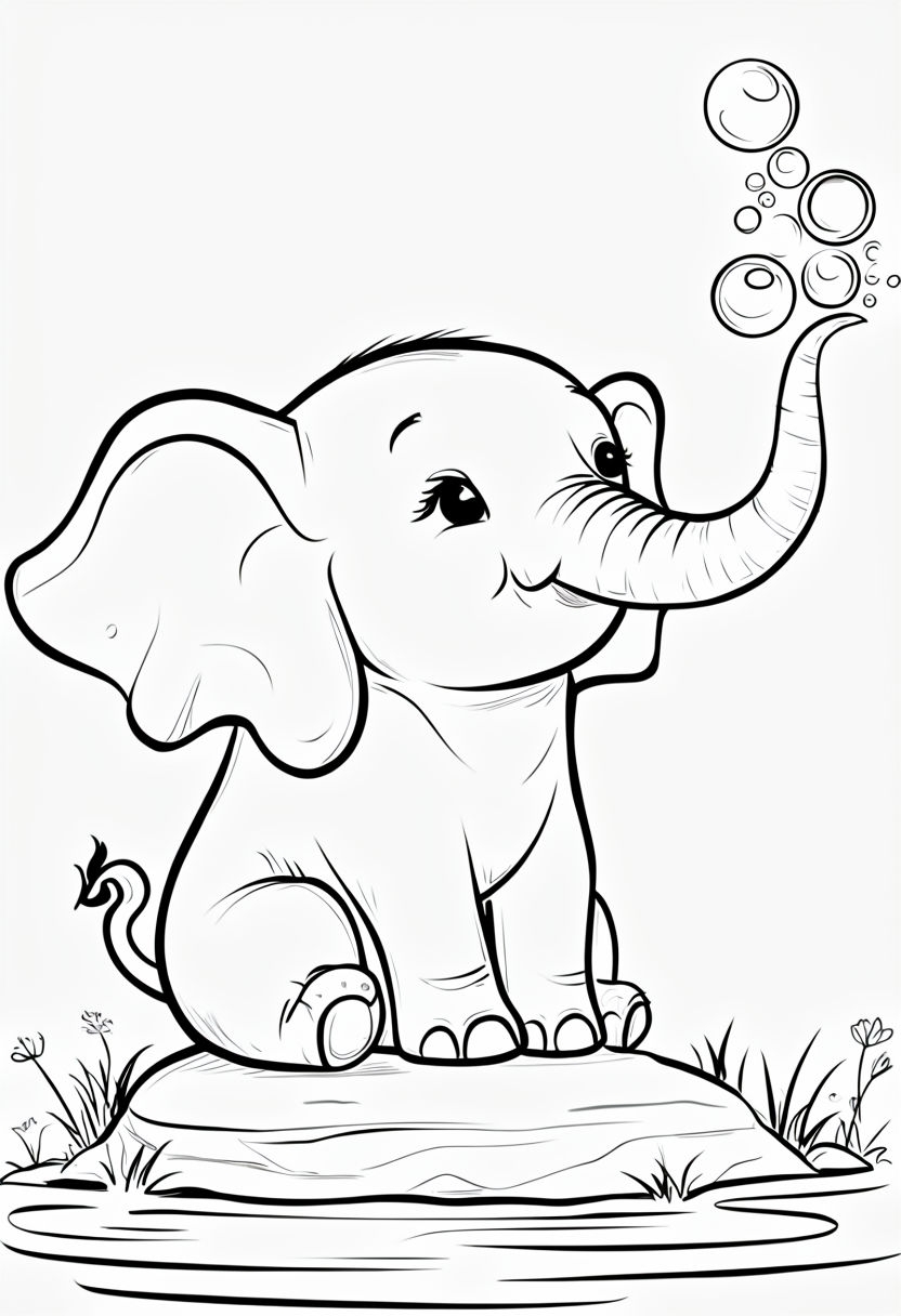 Whimsical Elephant Blowing Bubbles Coloring Page