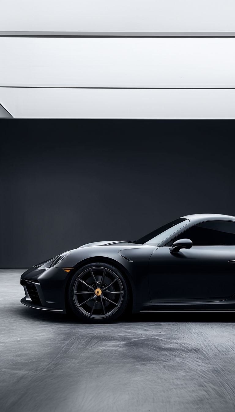 Sleek Matte Black Sports Car Minimalist Artwork Mobile Wallpaper