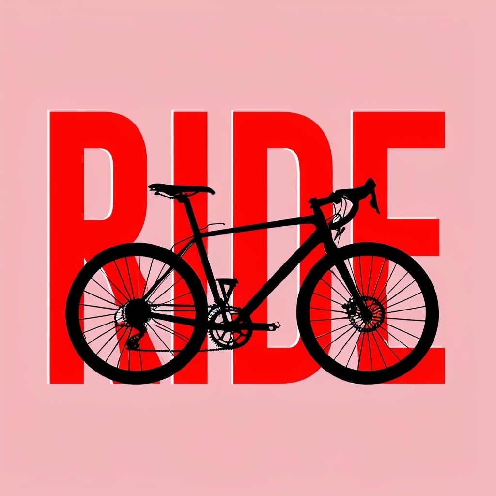 Bold Black Bicycle Ride Graphic Design on Pink Background Poster