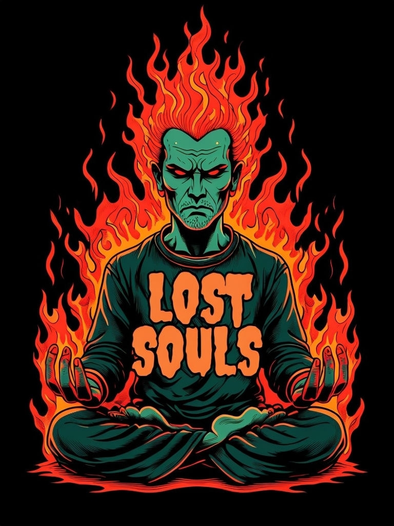 Mystical Figure in Flames 'Lost Souls' Vintage Comic Poster